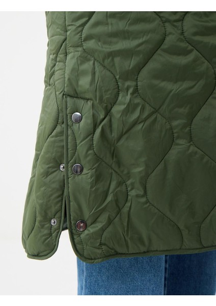 Haki Kapitone Desenli Çıtçıt Detaylı Uzun Puf Kaban fırsatları