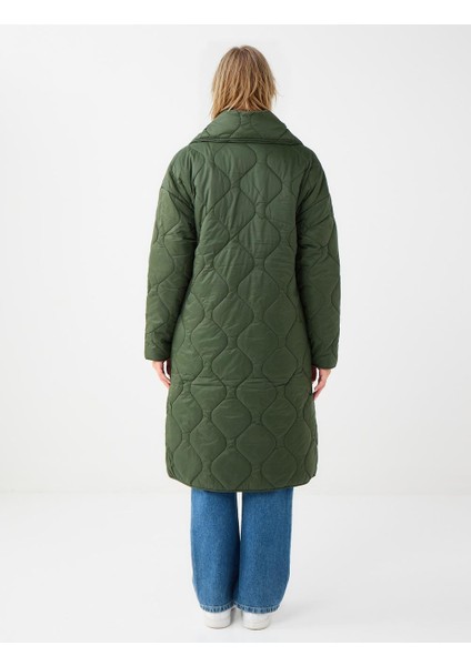 Haki Kapitone Desenli Çıtçıt Detaylı Uzun Puf Kaban indirimleri