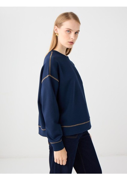 Lacivert Bisiklet Yaka Uzun Kollu Modal Sweatshirt fırsatları
