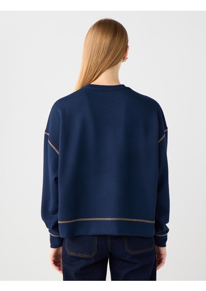 Lacivert Bisiklet Yaka Uzun Kollu Modal Sweatshirt indirimleri