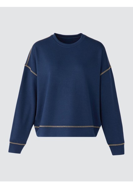 Lacivert Bisiklet Yaka Uzun Kollu Modal Sweatshirt