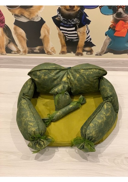 Konforlu Kedi Köpek Yatağı 45X28X5 cm Süngerli Yeşil Koltuk