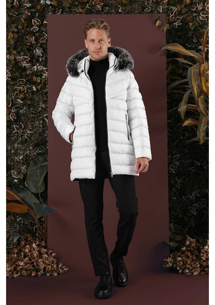 Ka 076 Slim Fit Beyaz Spor Kaban