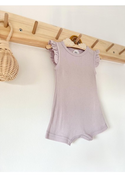 Ajurlu Lila Fırfırlı Askılı Romper Organik Modal Tulum %50 Modal %50 Pamuk