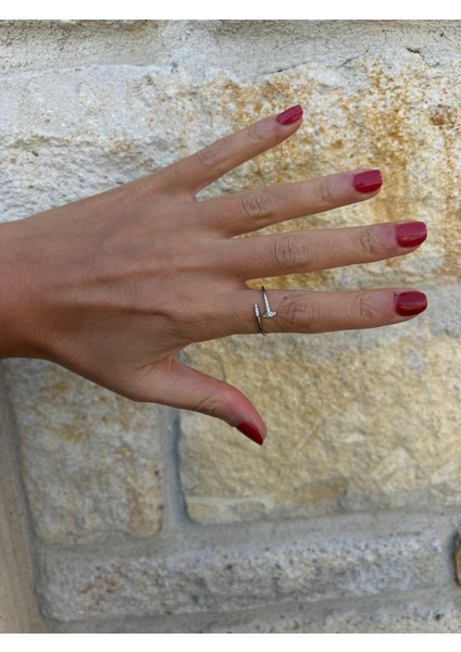 Gümüş Kaplama Çivi Model Ayarlanabilir Yüzük