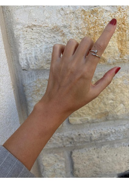 Gümüş Kaplama Çivi Model Ayarlanabilir Yüzük