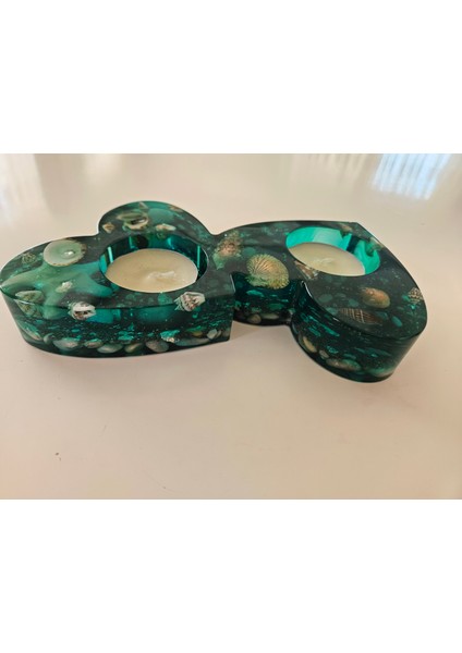 Kalp Formlu Deniz Temalı El Yapımı Epoksi Mumluk– 16.5x8.5x2.5 cm modelleri