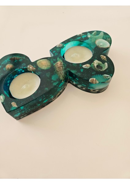 Kalp Formlu Deniz Temalı El Yapımı Epoksi Mumluk– 16.5x8.5x2.5 cm fırsatları