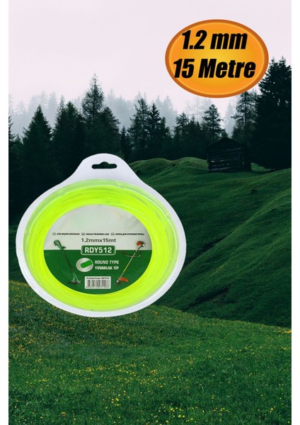 Tırpan Yan Misinası Motorlu Tırpan Yuvarlak Misina 1.2 mm 15 Metre Çim Ot Biçme Teli.