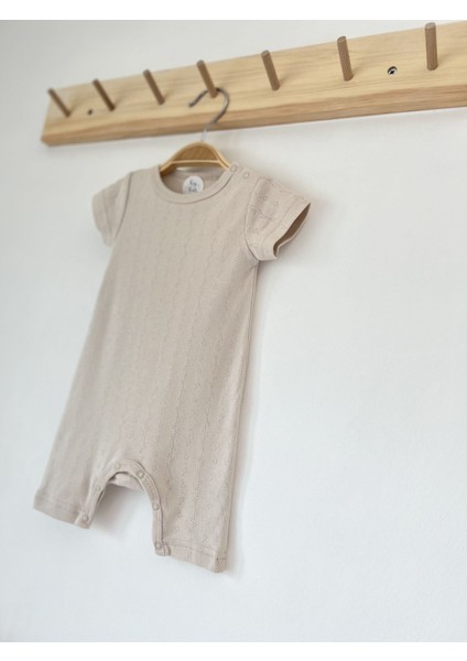 Ajurlu Taş Rengi Organik Modal Romper Tulum
