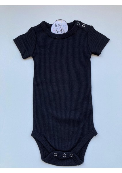 Siyah Kısa Kol Modal Fitilli Çıtçıtlı Body