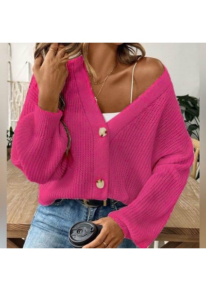 Kadın Uzun Kollu Düğme Detay Triko Bluz
