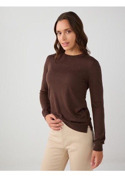 Acı Kahve Bisiklet Yaka Uzun Kollu Yün Karışımlı Triko Kazak modelleri