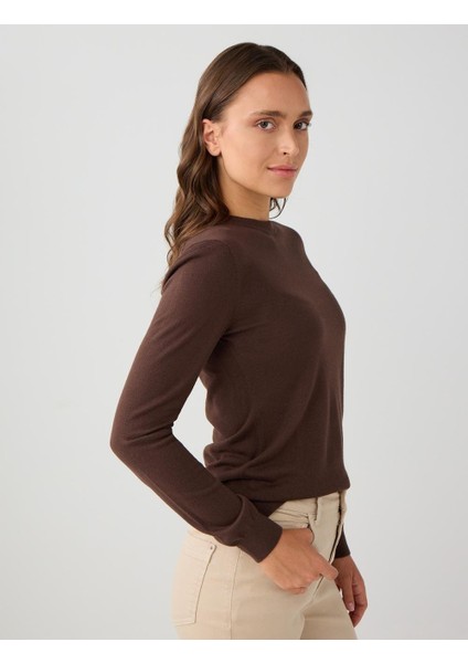 Acı Kahve Bisiklet Yaka Uzun Kollu Yün Karışımlı Triko Kazak fırsatları