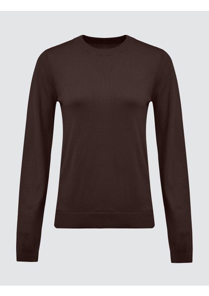 Acı Kahve Bisiklet Yaka Uzun Kollu Yün Karışımlı Triko Kazak