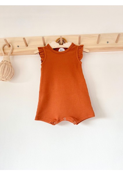 Kiremit Fitilli Fırfırlı Askılı Romper Organik Modal Tulum %50 Modal %50 Pamuk