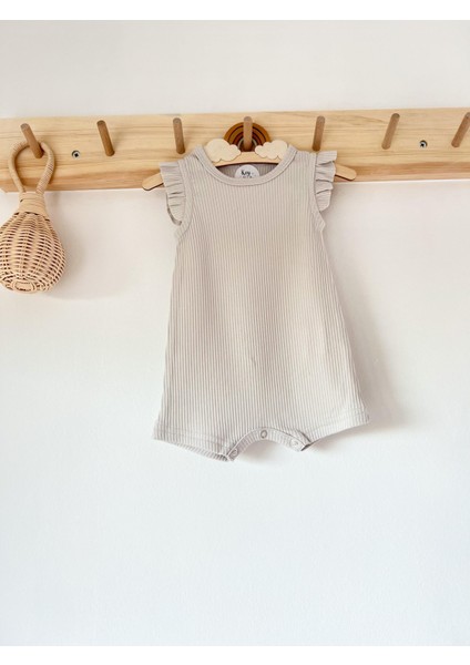 Gri Fitilli Fırfırlı Askılı Romper Organik Modal Tulum %50 Modal %50 Pamuk