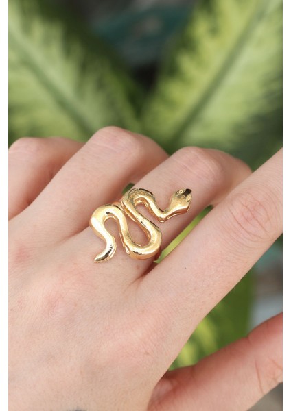 Pirinç Gold Renk Ayarlanabilir Yılan Yüzük - Lisinya