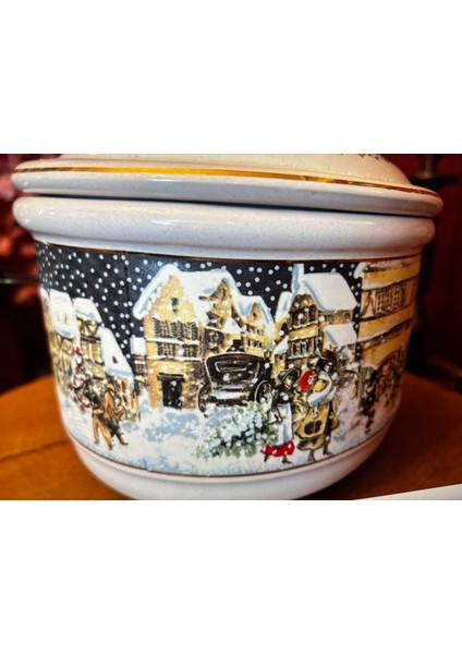 Italyan Sec Noel Temalı Kapaklı Porselen Kase 17 cm Çapında 14 cm Boyunda indirimleri