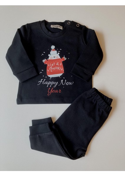 Yeni Yıl Let It Snow Siyah Pijama Takımı Noel Konseptli fiyatları