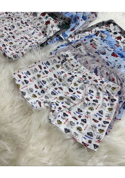 5-6 Yaş Elastan Empirme Baskılı 3lü Boxer Seti