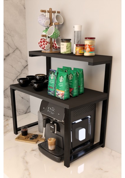 2 Katlı Kahve Köşesi Standı Kahve Makinesi ve Bardak Organizer, Baharatlık,çok Amaçlı Tezgah Rafı