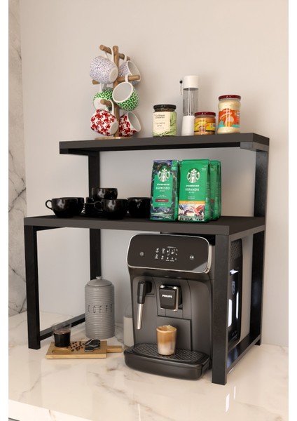 2 Katlı Kahve Köşesi Standı Kahve Makinesi ve Bardak Organizer, Baharatlık,çok Amaçlı Tezgah Rafı