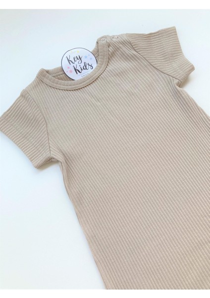 Bej Fitilli Modal Pamuk Romper Kısa Tulum Salopet modelleri