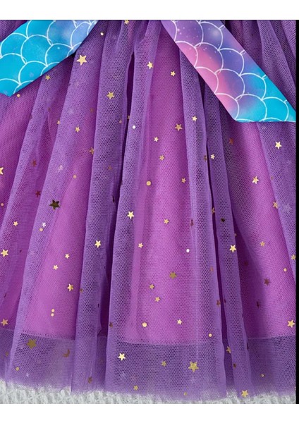 Deniz Kızı Işıklı Etek Büstiyer Deniz Kızı Topuklu Ayakkabı Mor Bubble Saç Mor Eldiven Seti Parti fırsatları