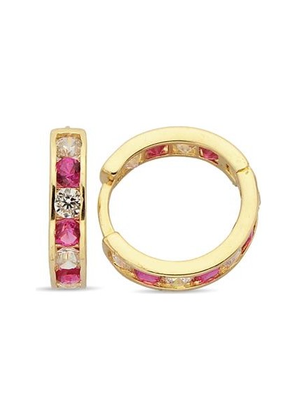 Altın Pembe Taşlı Çocuk Küpe modelleri