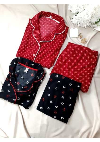 Good Night Pijama Homewear Süet-Siyah Kalpli -Biyeli -5 Düğmeli Pijama Takımı fırsatları