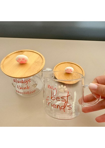 Yazı Baskılı Cam Bardak-my best friends-Ahşap Patili kapak modelleri