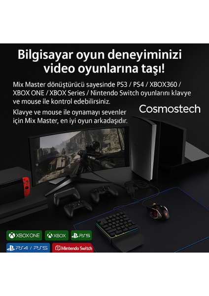 7 in 1 Gaming Combo Set – PS5 - PS4 - PS3 - XBOX - Nintendo Switch Uyumlu Klavye ve Mouse ile Oyun aksesuar paketi modelleri