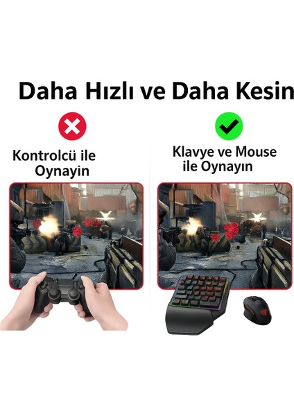 7 in 1 Gaming Combo Set – PS5 - PS4 - PS3 - XBOX - Nintendo Switch Uyumlu Klavye ve Mouse ile Oyun aksesuar paketi