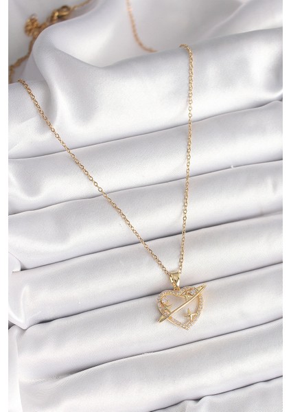 316L Çelik Gold Renk Zincir Zirkon Taşlı Kalp Model Yıldız Detay Kadın Kolye - Lisinya fiyatları