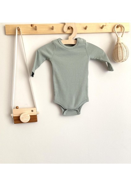 Yosun Yeşili Organik Modal Fitilli Uzun Kollu Body