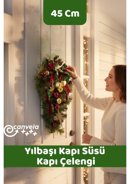 Yılbaşı Kapı Süsü Çelenk 40 cm Duvar Dekor Hobi Ev Dekorasyon Kapı Çelengi Yılbaşı Çelenk