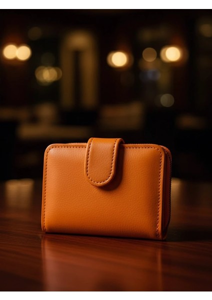 Gerçek Deri Turuncu Fermuarlı Küçük Kadın Cüzdanı fırsatları