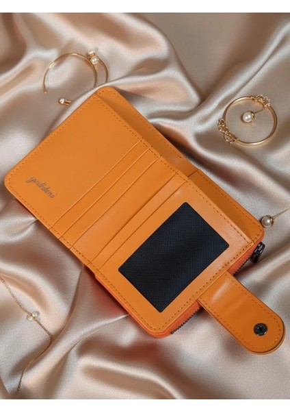 Gerçek Deri Turuncu Fermuarlı Küçük Kadın Cüzdanı modelleri