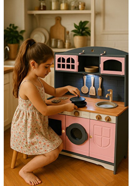 Dekoratif Ahşap Mutfak ve Buzdolabı Eğitici Oyuncak 3 Yaş ve Üzeri İçin