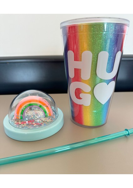 Renkli Yaz Desenli Pipetli Içecek Kupası-Hug sarılmak-pipetli termos kupası-cidarlı gökkuşağı modelleri