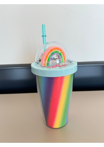 Renkli Yaz Desenli Pipetli Içecek Kupası-Hug sarılmak-pipetli termos kupası-cidarlı gökkuşağı fırsatları