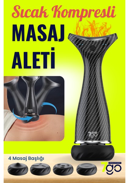 7gmg4 Sıcak Kompresli Masaj Tabancası | 4 Başlık, 4 Kademe, Sessiz & Derin Masaj, 1500MAH Şarjlı