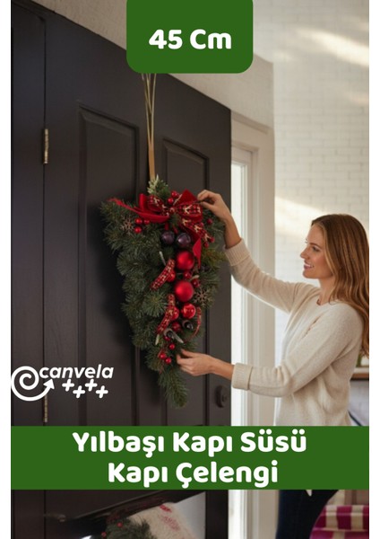 Yılbaşı Kapı Süsü Çelenk 40 cm Duvar Dekor Hobi Ev Dekorasyon Kapı Çelengi Yılbaşı Çelenk