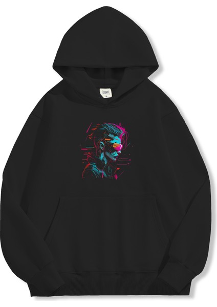 Unisex Sweatshirt Oversize Hoodie Cyberpunk Portrait modelleri