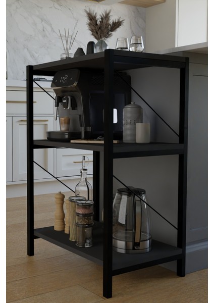 3 Katlı Metal Gövdeli Çok Amaçlı Raf – Mutfak, Ofis, Salon Düzenleyici – Kahve Köşesi ,dolap