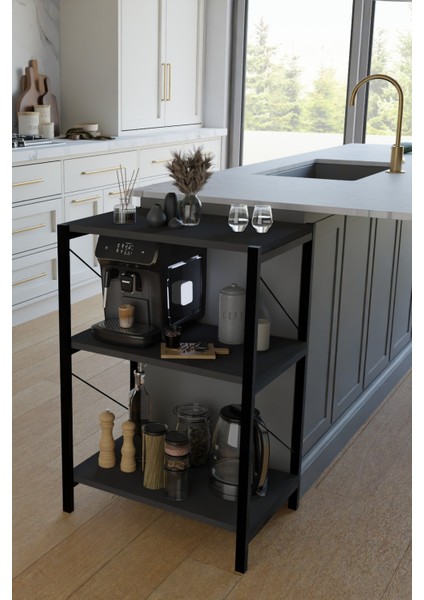 3 Katlı Metal Gövdeli Çok Amaçlı Raf – Mutfak, Ofis, Salon Düzenleyici – Kahve Köşesi ,dolap