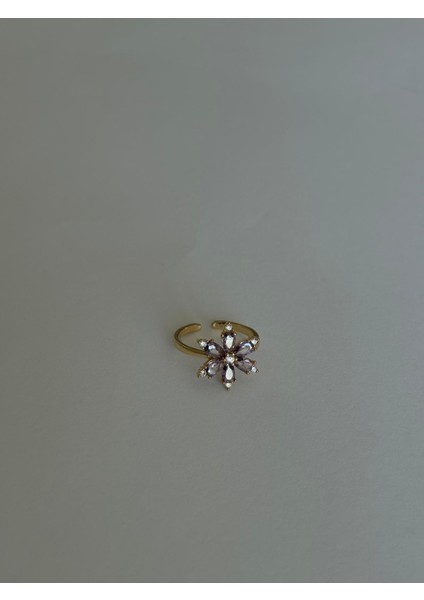 Mor Renkli Lotus Çiçeği Kristal Ayarlanabilir Gold Yüzük modelleri