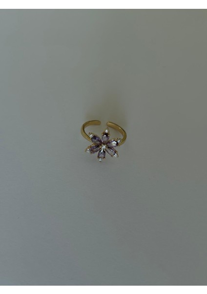 Mor Renkli Lotus Çiçeği Kristal Ayarlanabilir Gold Yüzük fırsatları