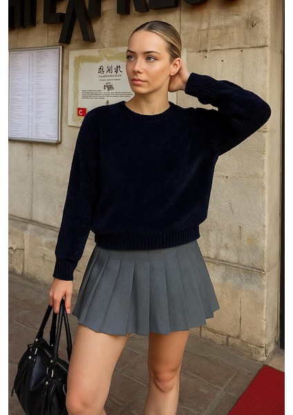 Bisiklet Yaka Şönil Kazak Indigo fiyatları